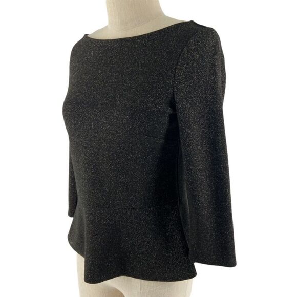 Loft Peplum Sparkle 3/4 Sleeve Black & Gold Shimmer Blouse Career Top size XS - Picture 5 of 15